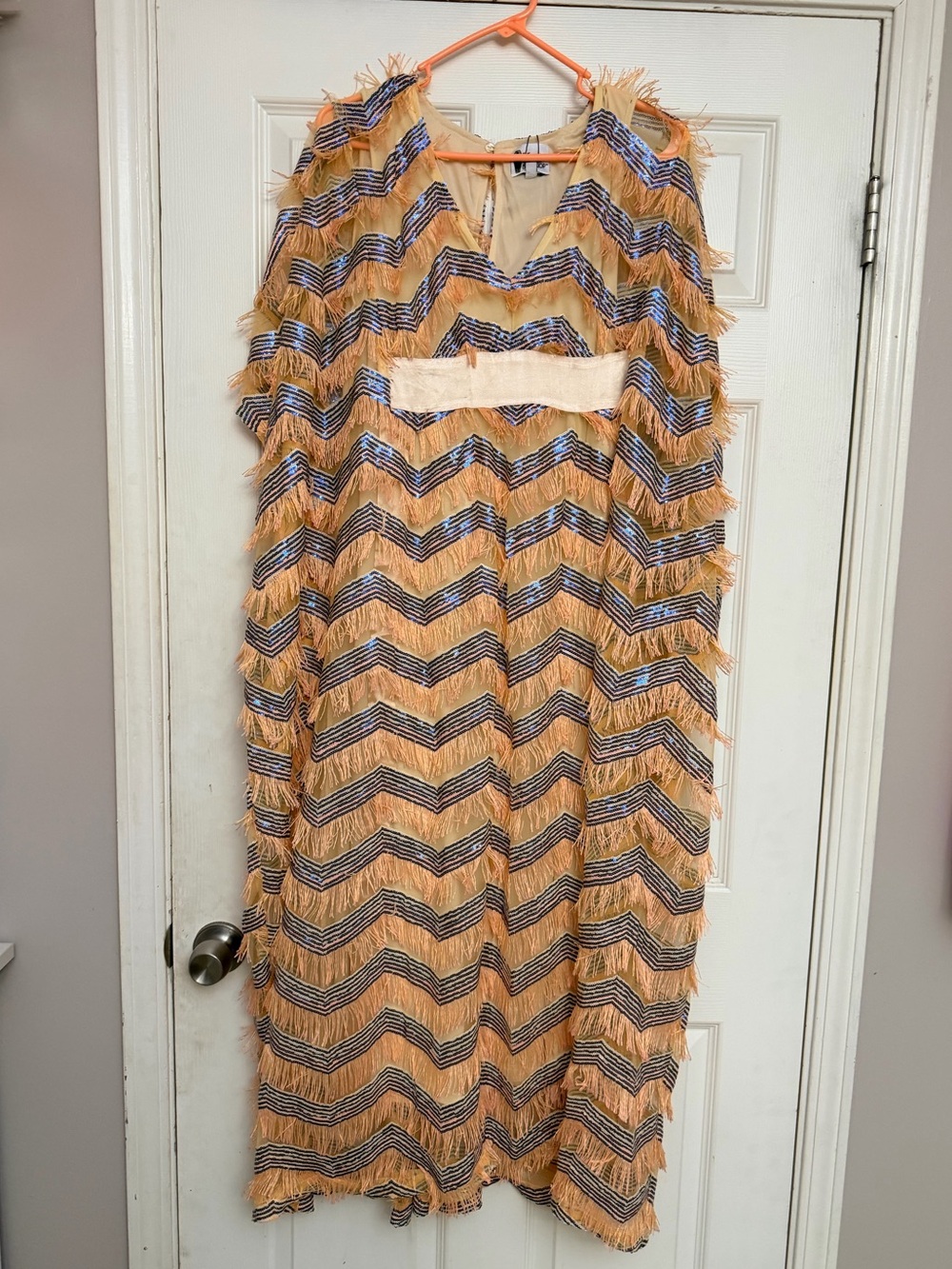 The Oblong Box Shop Fringe Caftan Dress in Peach NWT